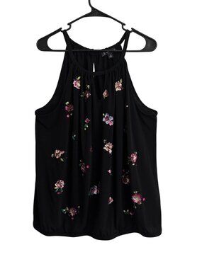INC Women's Embellished Bubble Hem Halter Top Black 2X Coquette Festival BOHO
